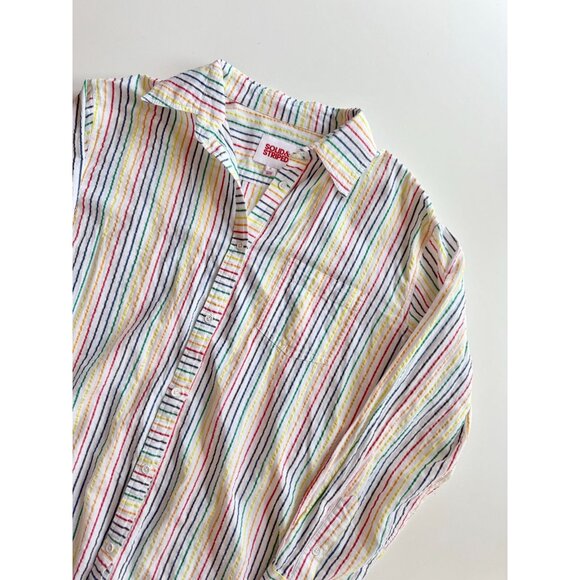 SOLID & STRIPED White Rainbow Cotton Seersucker Oxford Shirt Cover-Up, Size S - Picture 5 of 14